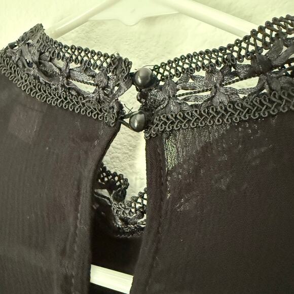 Women’s Black Long Sleeve Blouse with Lace Trim and Tie Cuffs Boho Chic Style XS - Picture 9 of 10